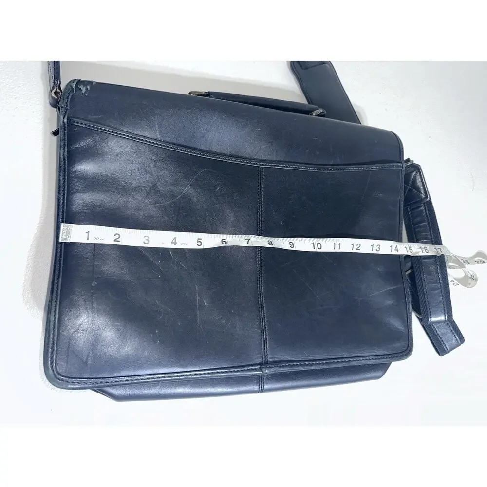 Black Leather Vtg Messenger Bag Turn Lock Laptop Bag Briefcase